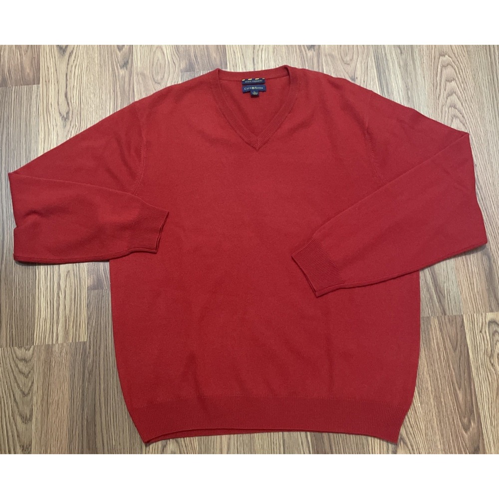 Club Room Cashmere Sweater Mens Large V Neck Pullover Red Luxury Soft Knit